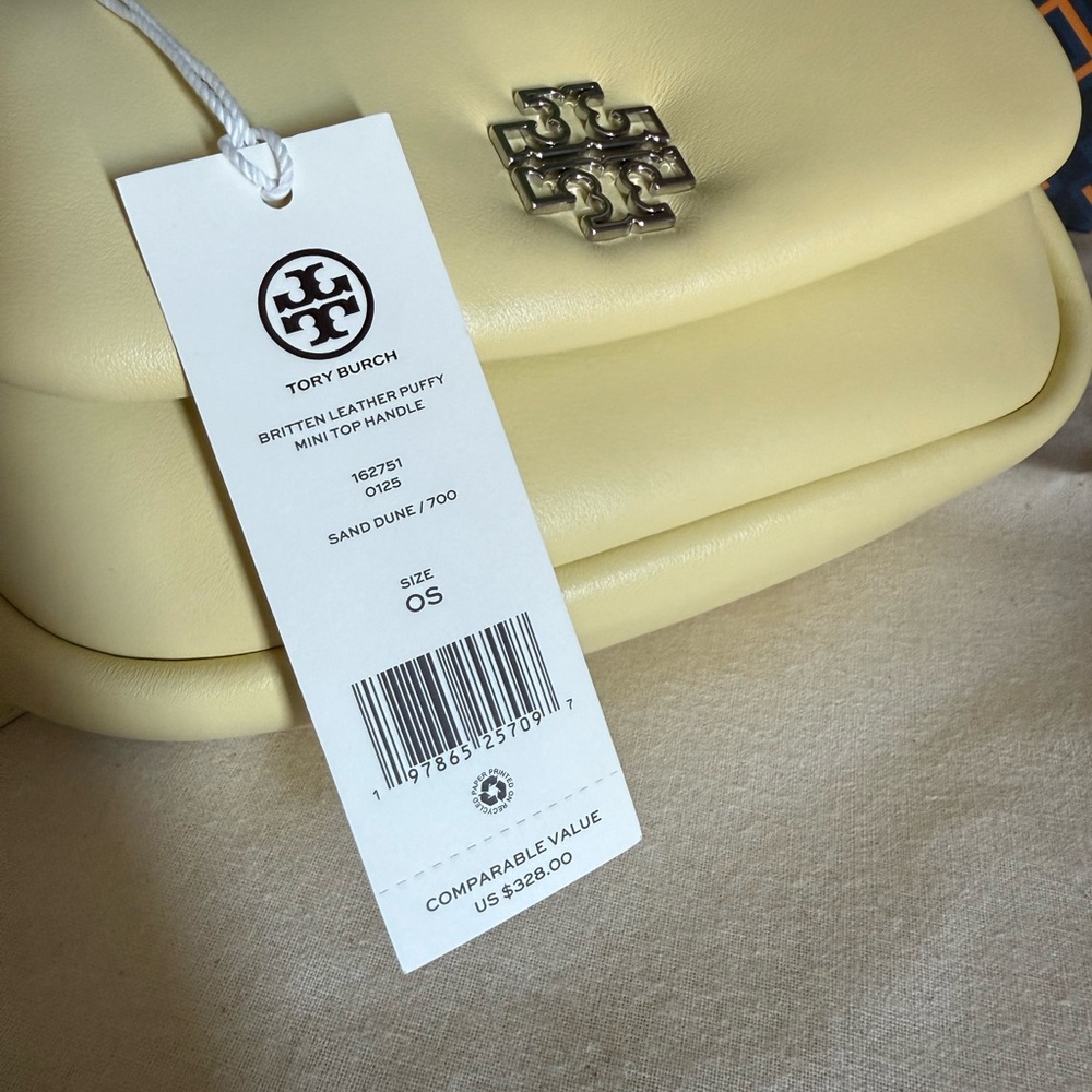 NWT ,Tory Burch Britten puffy mini top handle in yellow Yellow Crossbody - Picture 12 of 15